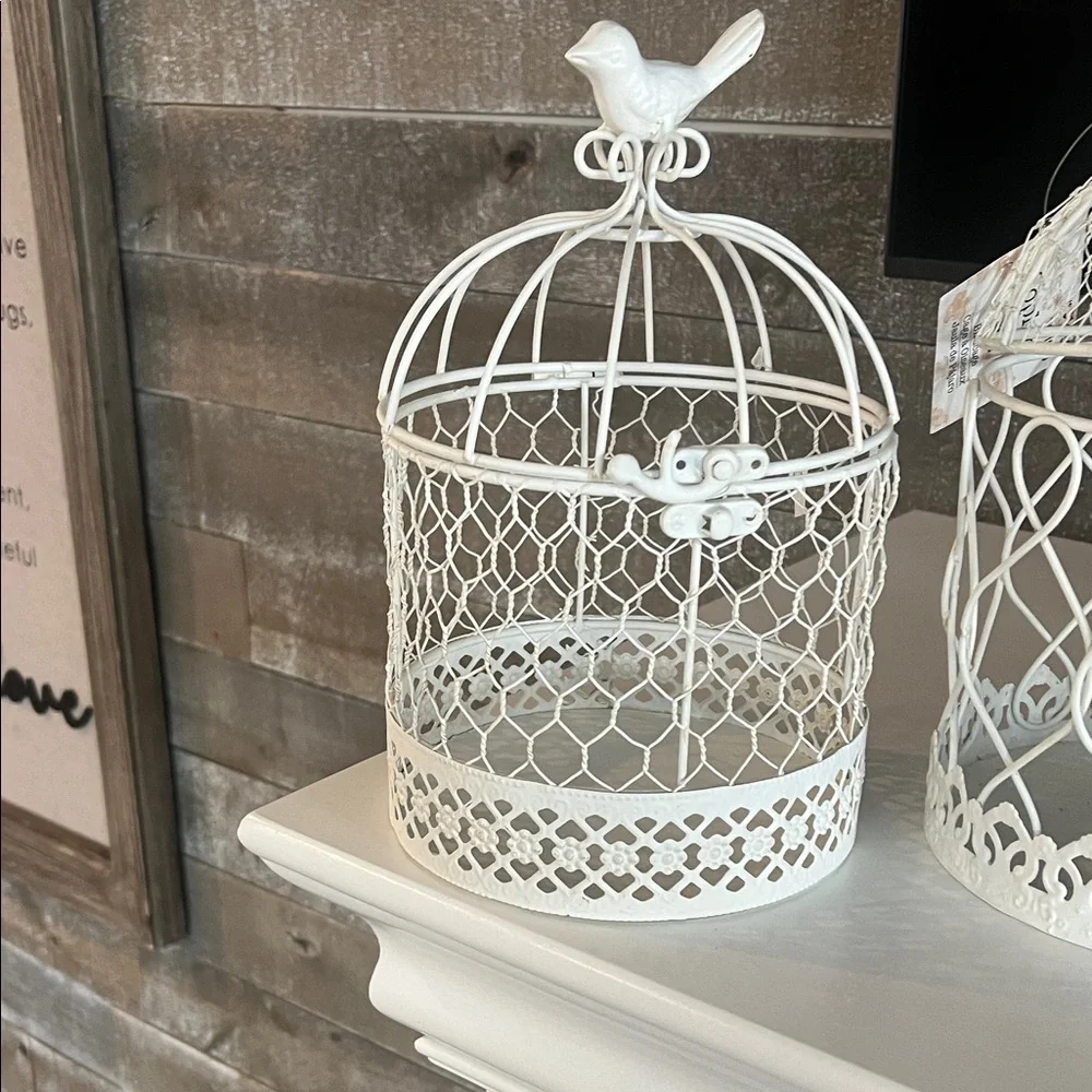 7-Piece White Shabby Chic Birdcage & Decorative Tray Set